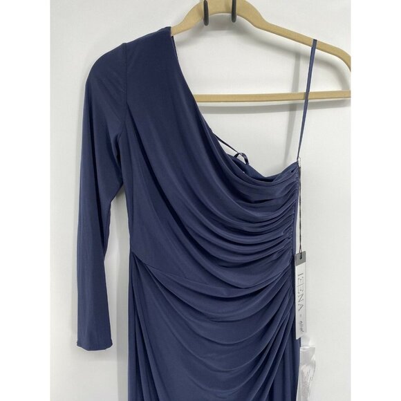 Ieena Mac Duggal One Shoulder LongSleeve Jersey Gown SZ 10 Midnight SPLIT NWT - Picture 3 of 6